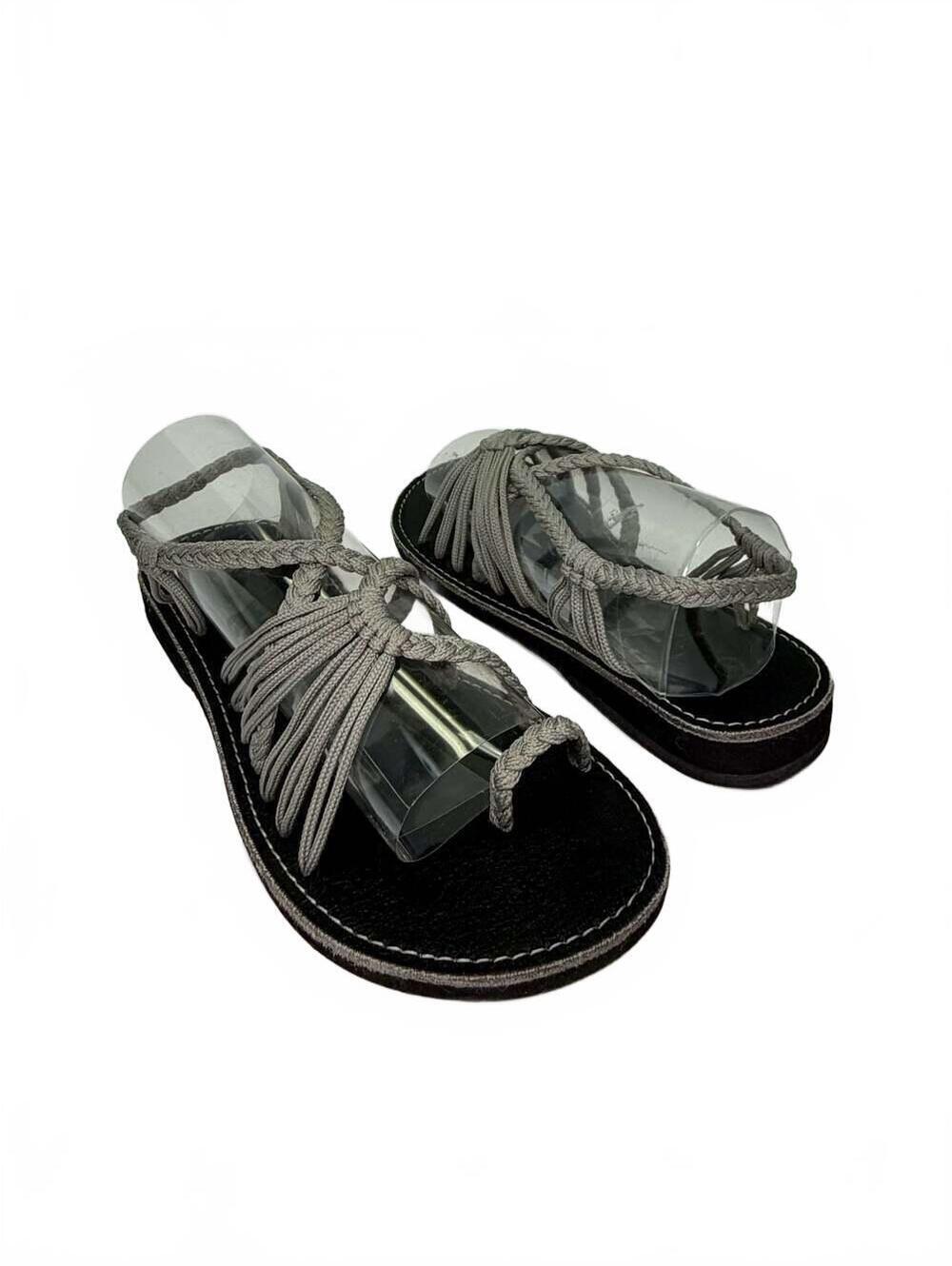 Plaka Handmade Greek Sandals Braided Strap Black Gray